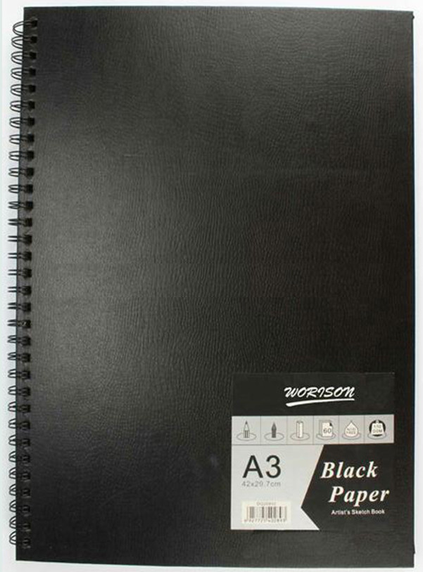 Альбом для ескізів і замальовок на спіралі Worison, чорні листи, А3, 60 аркушів