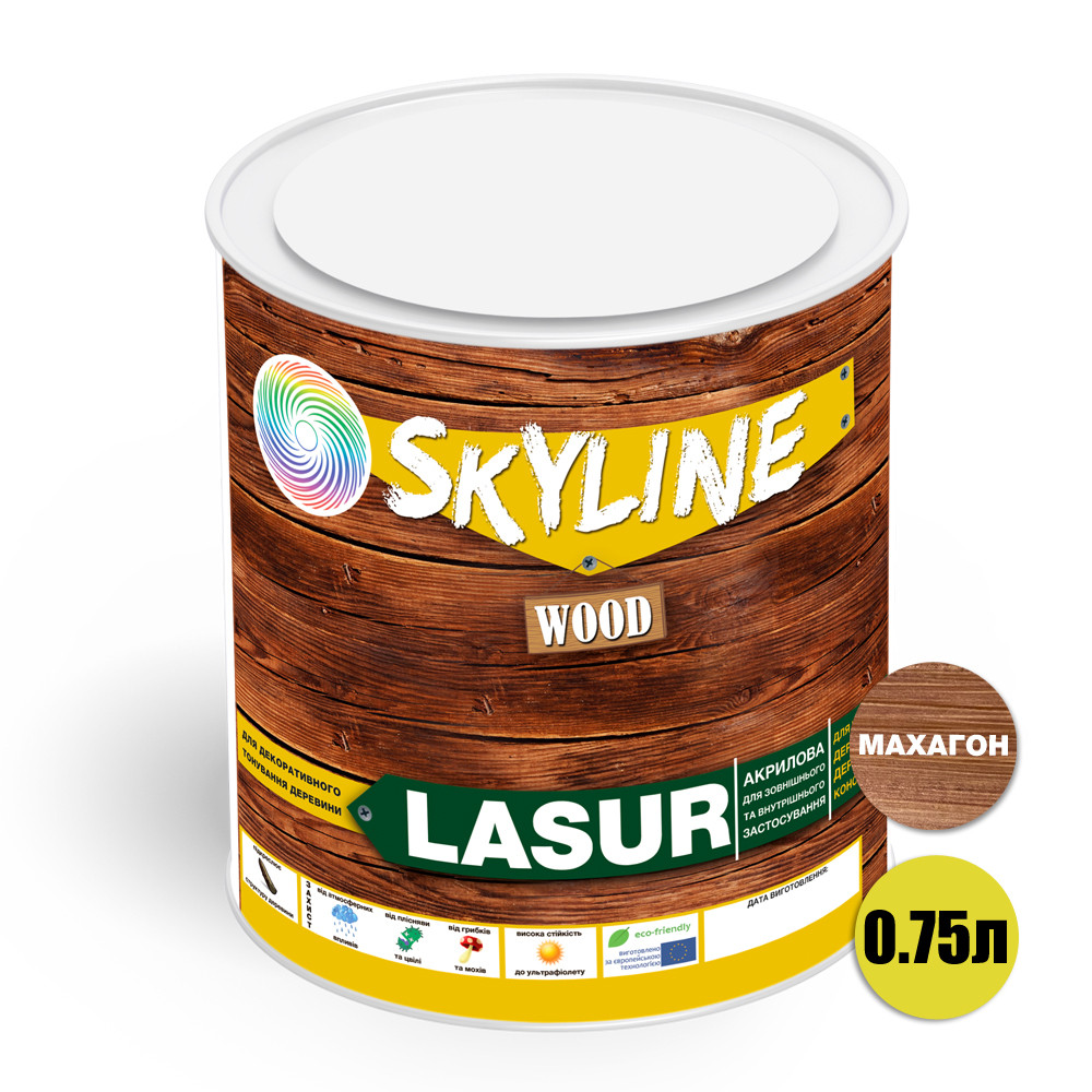 Лазурь декоративно-защитная для обработки дерева SkyLine LASUR Wood Махагон 750 мл