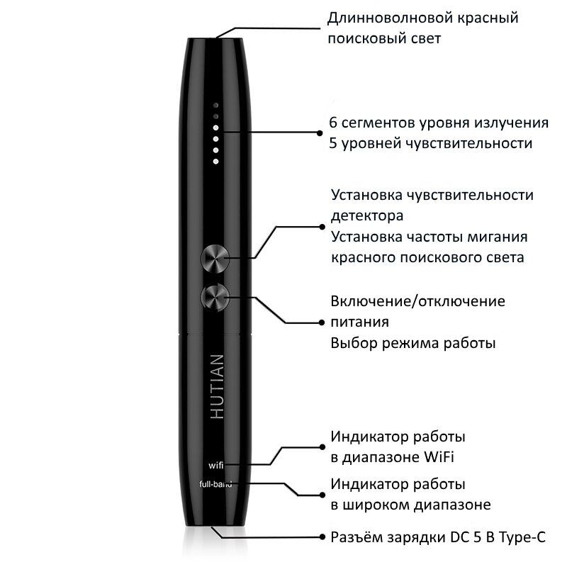 Детектор жучков и скрытых камер HUTIAN WT09 1 МГц – 6.5 ГГц (100076)