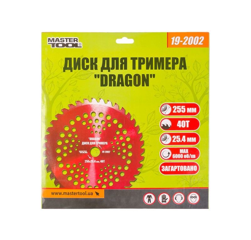 Диск для триммера MASTERTOOL "DRAGON" 255х25.4х40Т с победитовой напайкой закаленный 19-2002