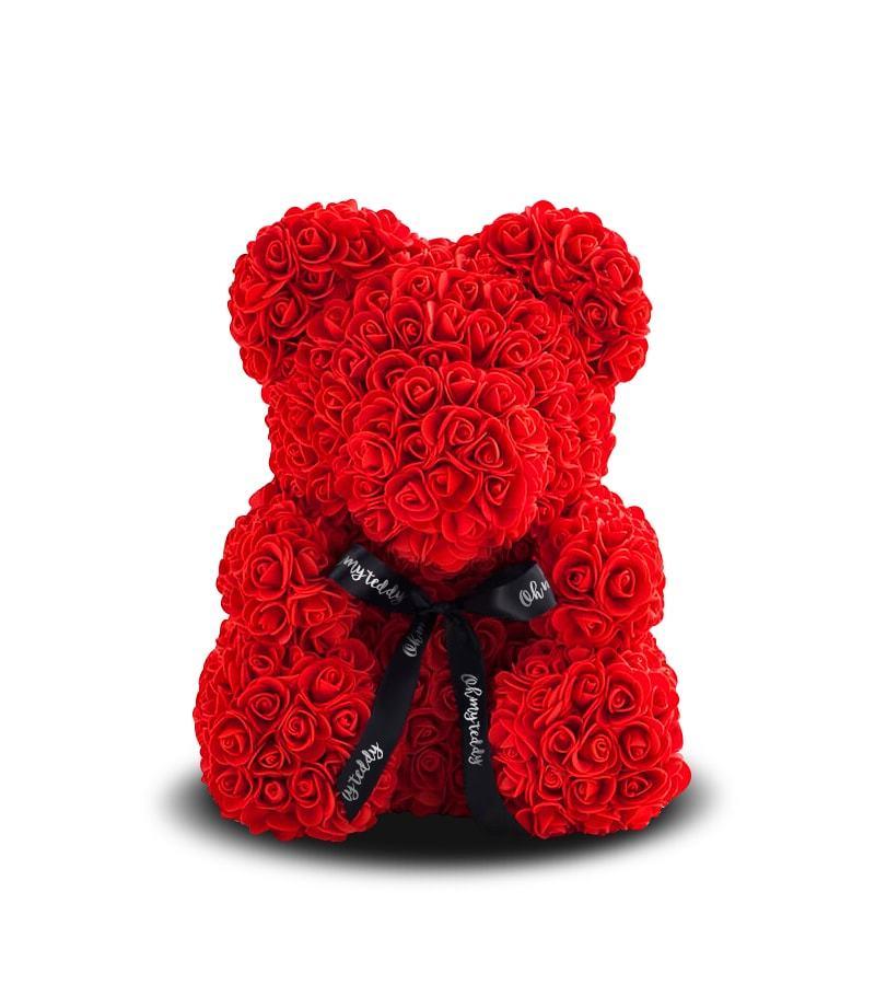Ведмедик з 3D троянд Jellys Червоний Фоаміран 45 см (М7)