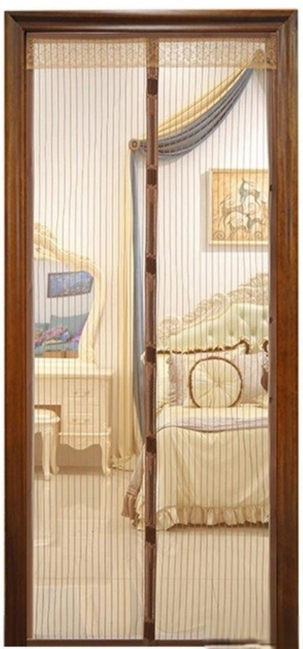 Антимоскитная сетка на магнитах 210*100 см HOME дверная антимоскитная шторка Коричневая с тесьмой