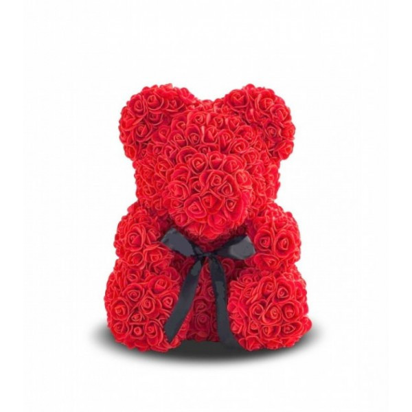 Ведмедик з троянд Червоний зі стрічкою UTM 25 см