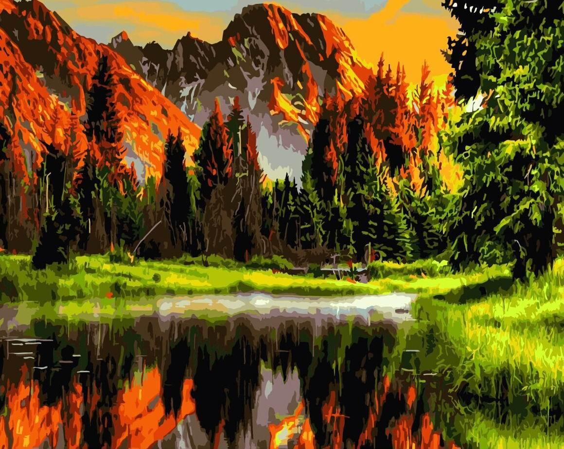 Картина за номерами BrushMe "Захід сонця в гірській долині" 40х50см GX3348