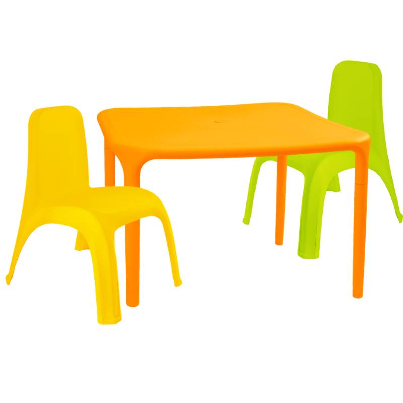 Детский стол для творчества + 2 стула Разноцветные (18-100-12)
