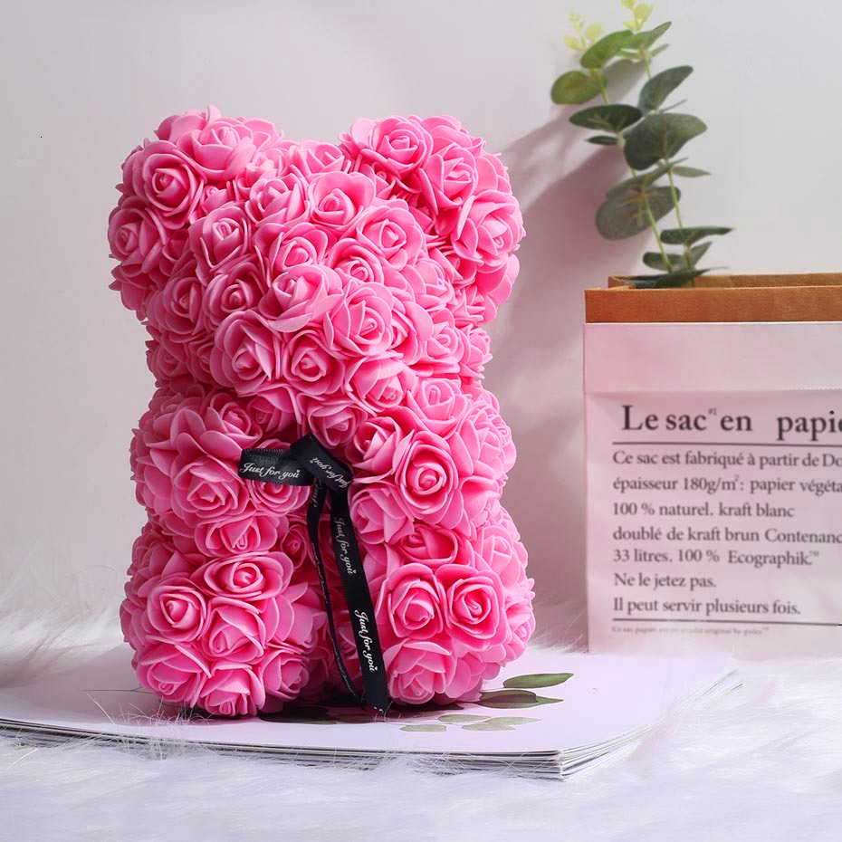 Ведмедик з троянд 25 см у подарунковій коробці 3D Teddy Flower Оригінальний подарунок дівчині у подарунковій упаковці Рожевий