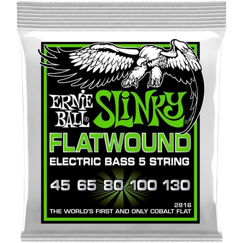 Струни для бас-гітари Ernie Ball 2816 Regular Cobalt Slinky Flatwound Bass 5-Strings 45/130