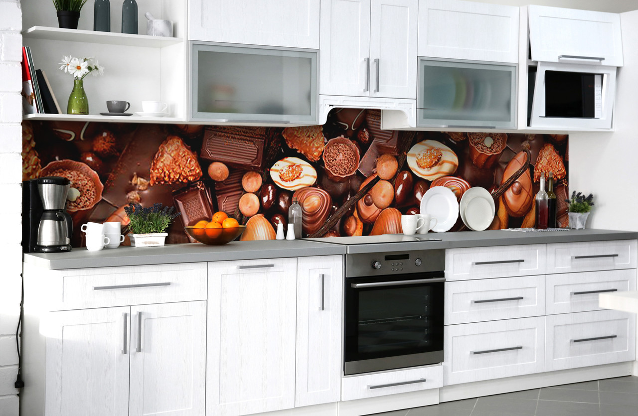 Скинали на кухню Zatarga «Асорті шоколаду» 600х2500 мм вінілова 3Д наклейка кухонний фартух самоклеюча