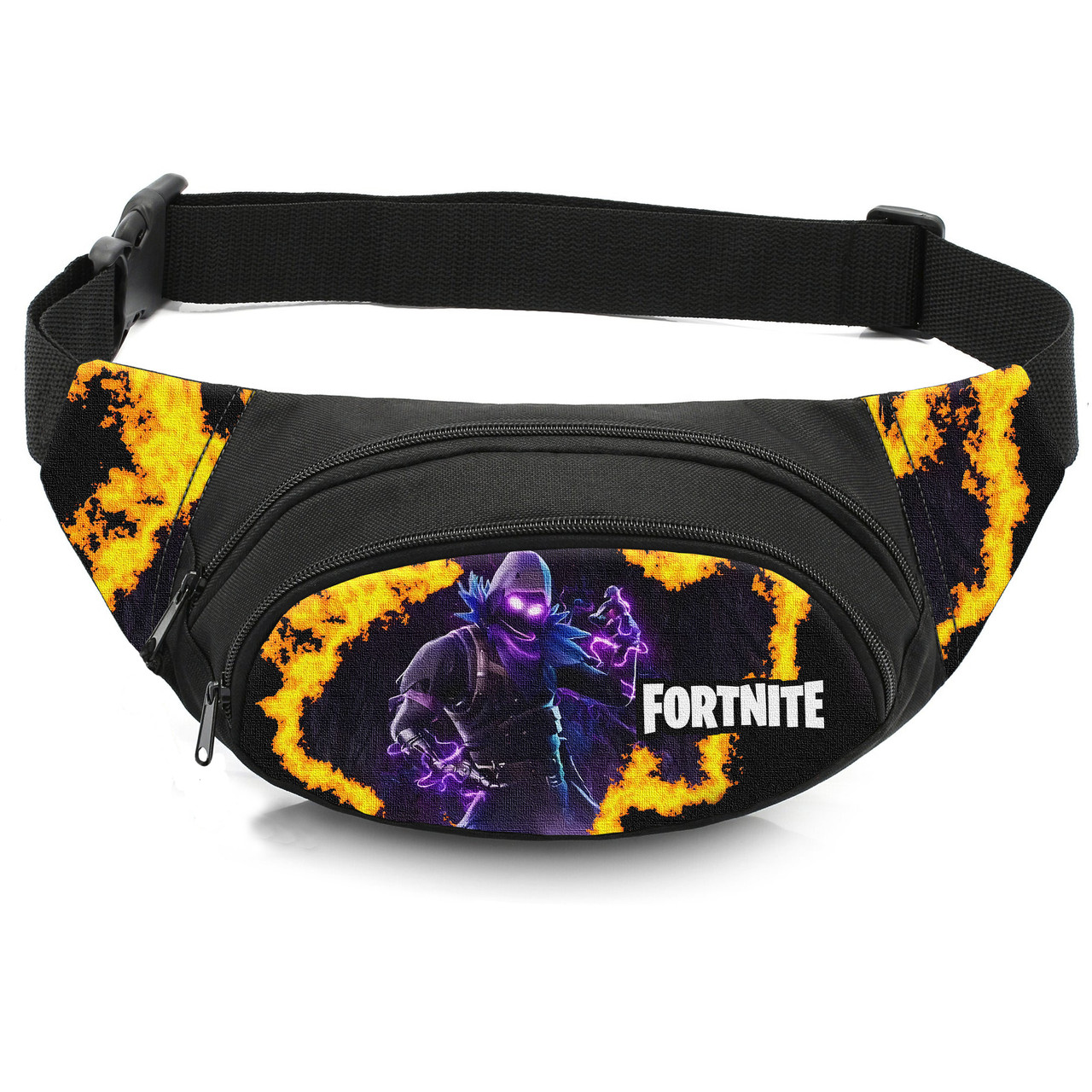 Дитяча бананка з принтом Fortnite, чорна, тканина Oxford, 32x8x13 см