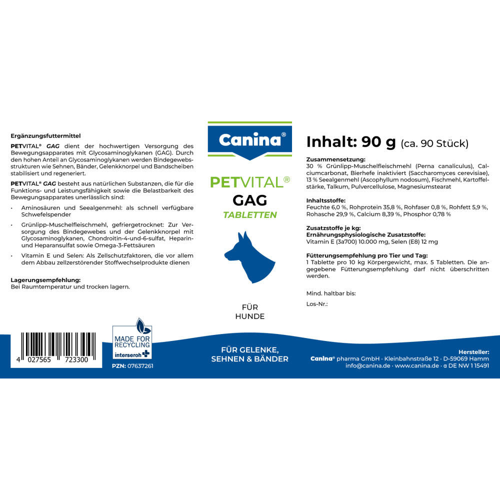 Витамины для собак Canina Petvital GAG для суставов и тканей 90 табл 90 г (723300 AD)