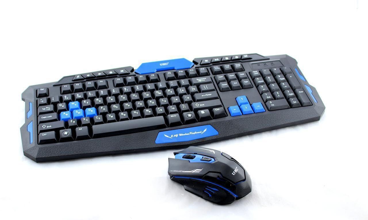 Бездротова ігрова клавіатура та миша UKC HK-8100 Чорний із синім