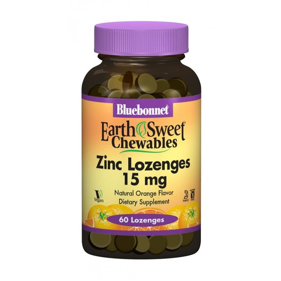 Микроэлемент Цинк Bluebonnet Nutrition Earth Sweet Chewables Zinc Lozenges 15 mg 60 Lozenges Orange