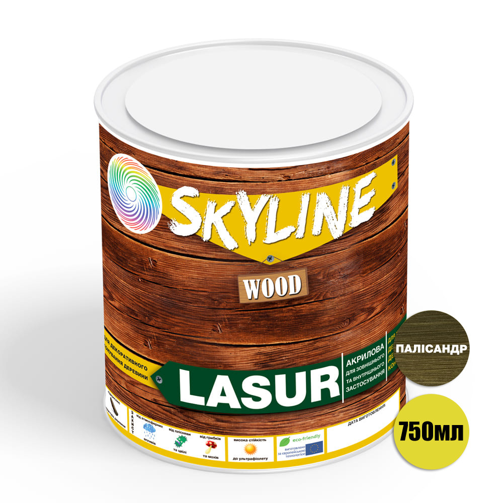 Лазурь декоративно-защитная для обработки дерева SkyLine LASUR Wood Палисандр 750 мл