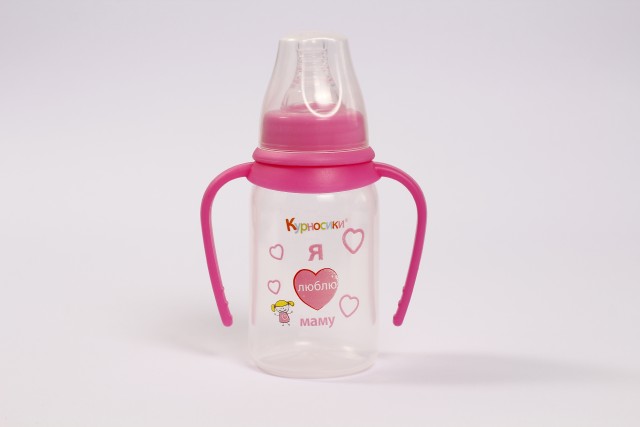 Бутылочка с ручками и силиконовой соской Курносики 125 мл Розовый (7003 рож)