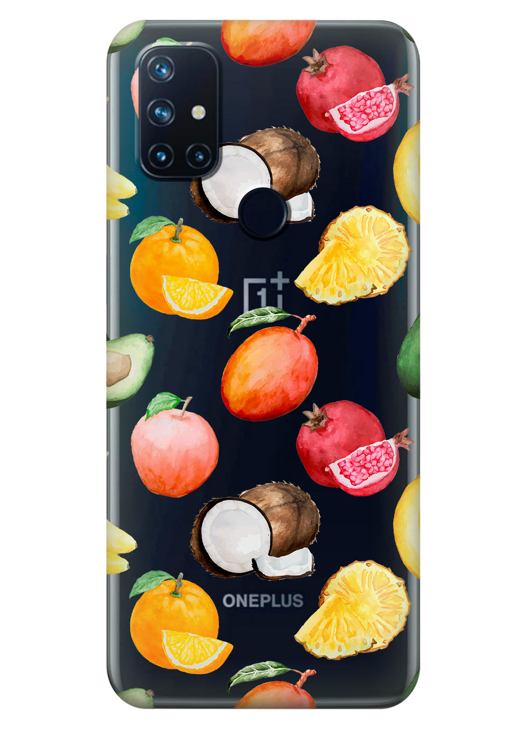 Прозрачный силиконовый чехол iSwag для OnePlus Nord N10 с рисунком - Фрукты (KS14781)