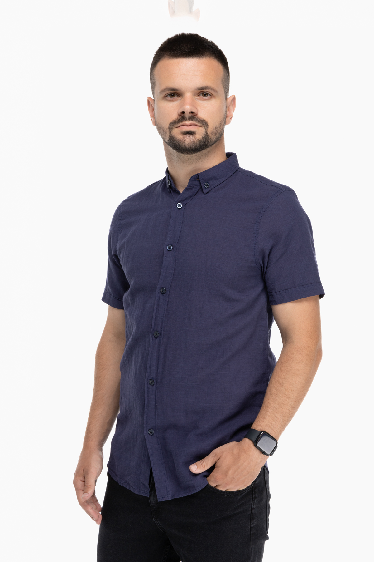 Рубашка однотонная мужская FIGO 7055-B M Темно-синий (2000989736851)