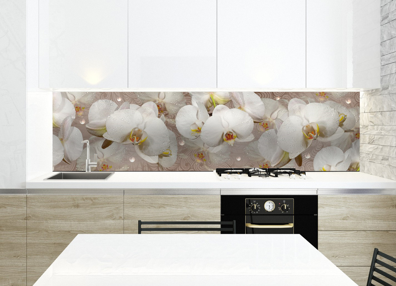 Наклейки кухонный фартук Zatarga Орхидея и капли росы 650х2500 мм Белый (Z180134/1)