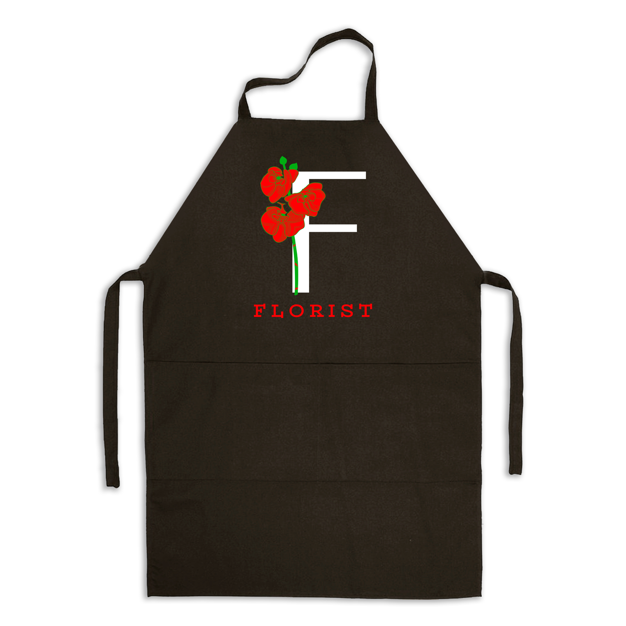 Фартук черный кухонный с принтом для флориста F - florist Ф - флорист Красные маки ФА000758 Кавун 68 см