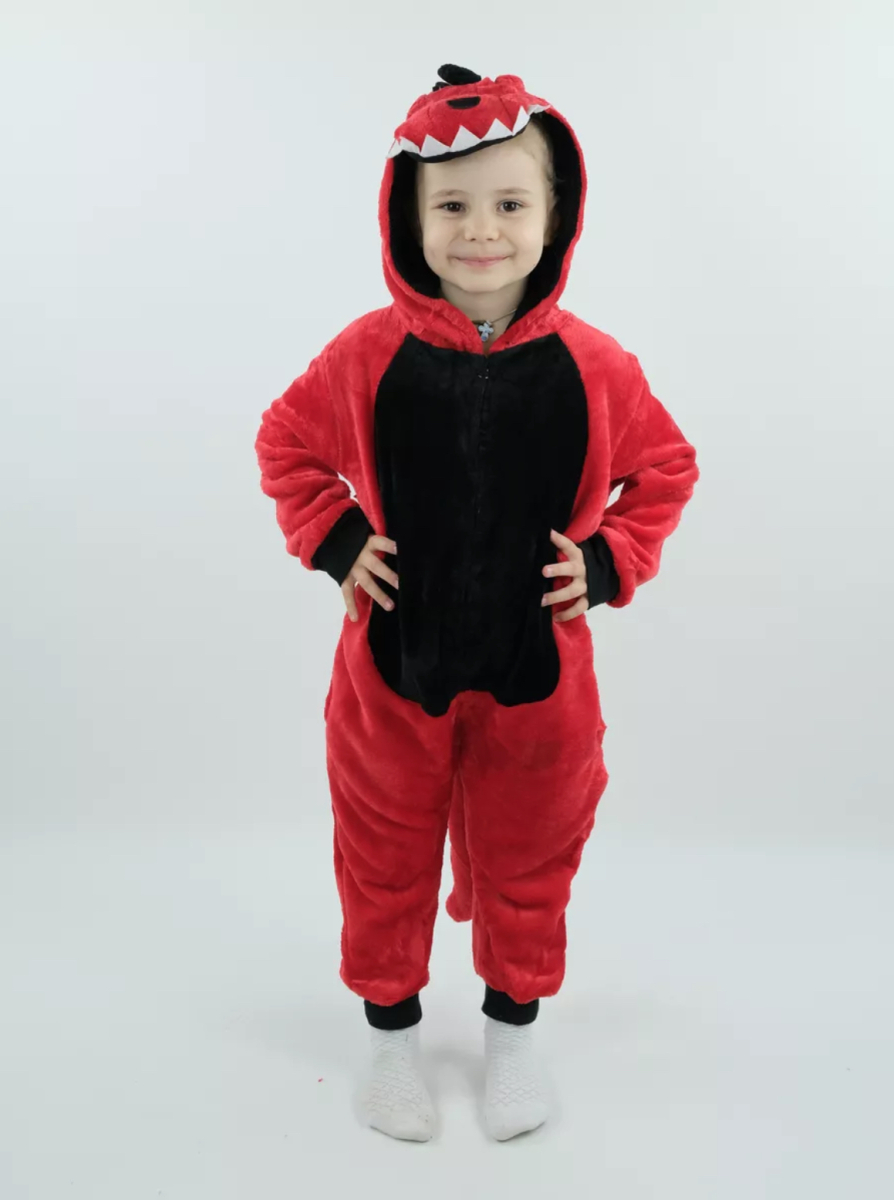 Пижама кигуруми детская Jamboo Дракон Красный 130 см Черно-красный (J402258)