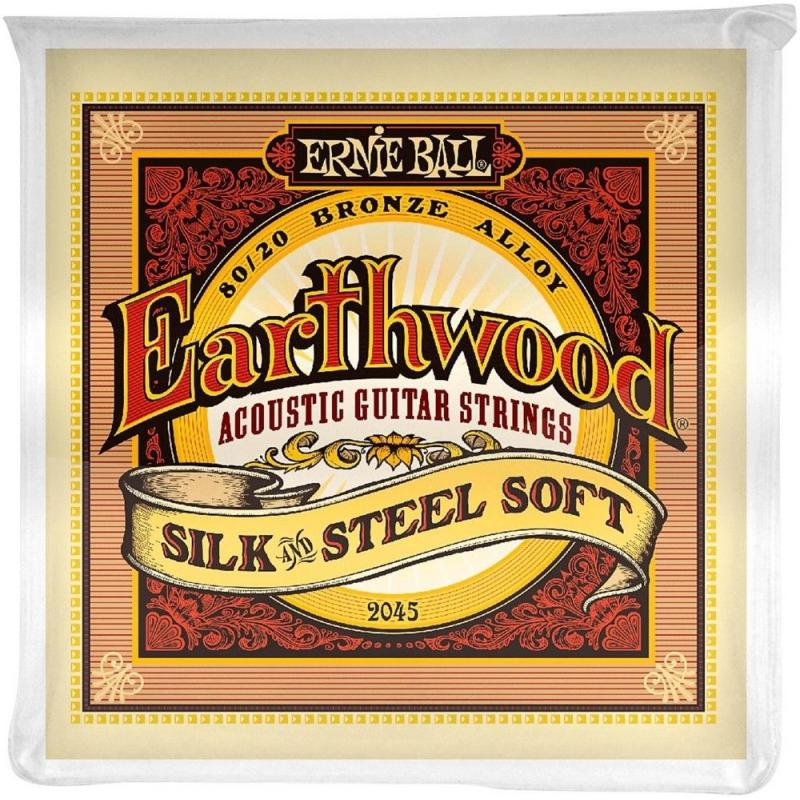 Струни для акустичної гітари Ernie Ball 2045 Earthwood 80/20 Bronze Silk Steel Soft Acoustic Guitar Strings 11/52