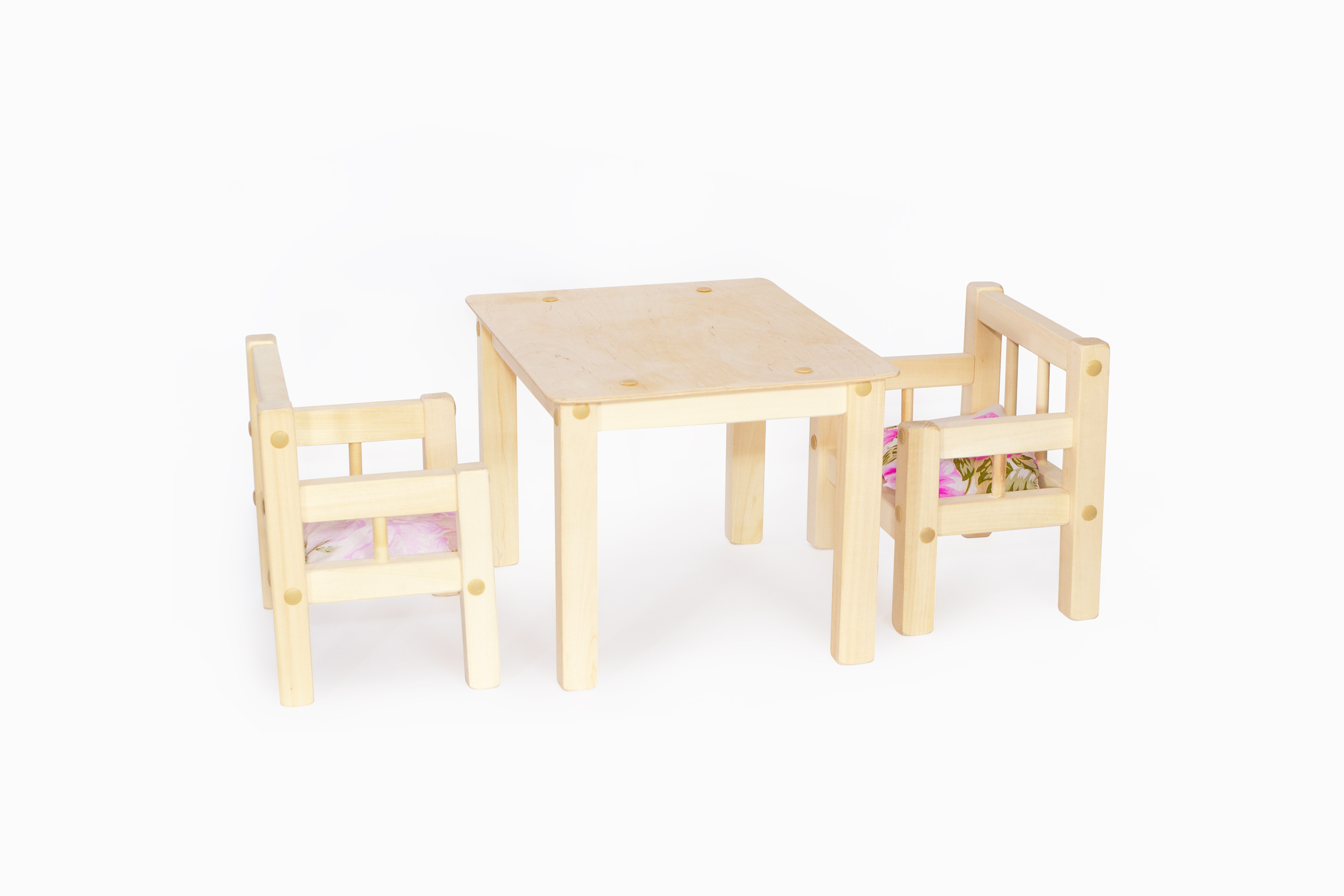 Дерев'яні меблі (столик та 2 стільці) для ляльок Світло-бежевий (33-SAN003)