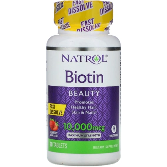 Биотин Natrol Biotin, Maximum Strength 10000 mcg 60 Tabs Strawberry Flavor NTL-06885