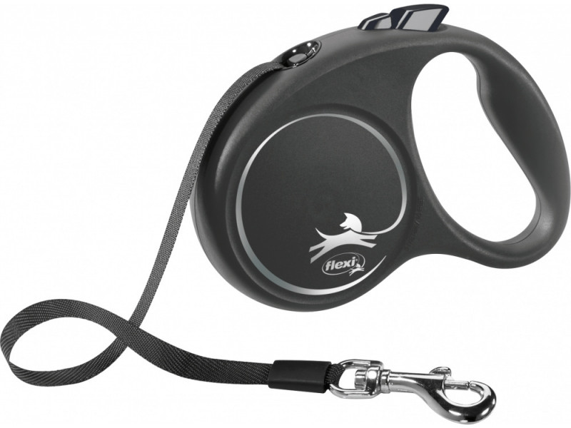 Рулетка для собак Flexi Black Design S 5 метров, до 15  кг (черная), поводок с лентой