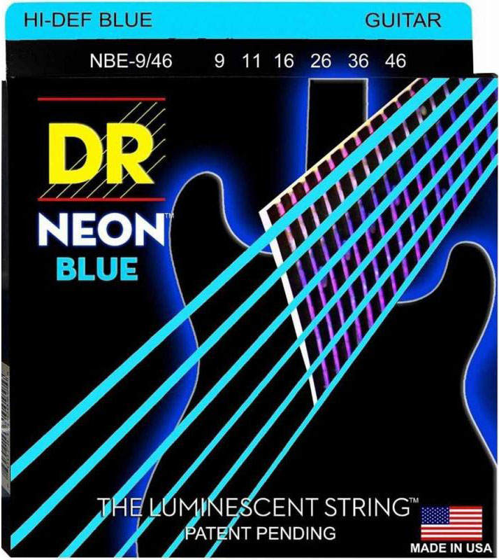 Струни для електрогітари DR NBE-9/46 Hi-Def Neon Blue K3 Coated Light Heavy Electric Guitar Strings 9/46
