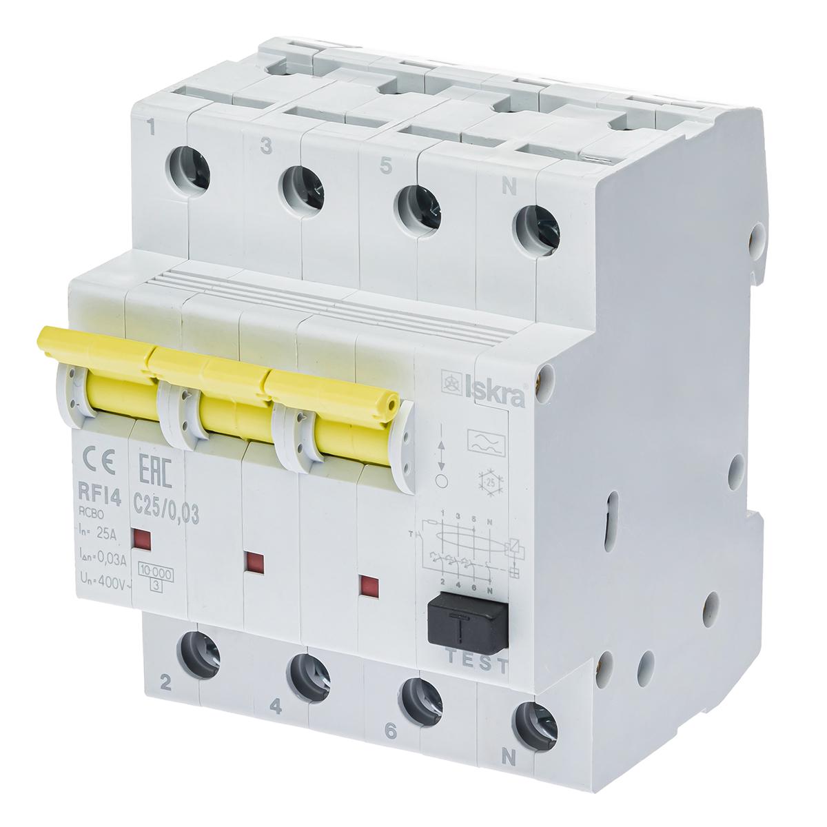 Диференціальний автоматичний вимикач ISKRA RFI4C25A 3P+N 25 A AC 30 mA DIN IP20 (786100980000)