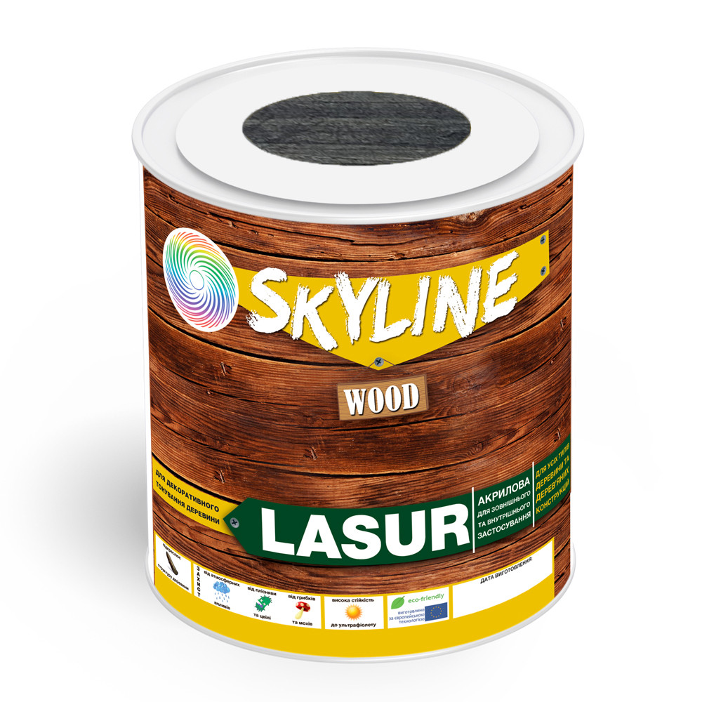 Лазурь декоративно-защитная для обработки дерева Skyline LASUR Wood Графитовый 0,75 л