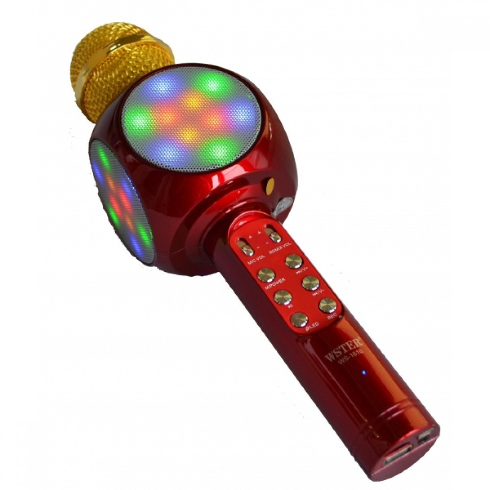 Бездротовий караоке мікрофон Wster WS-1816 USB AUX FM Червоний (200191)