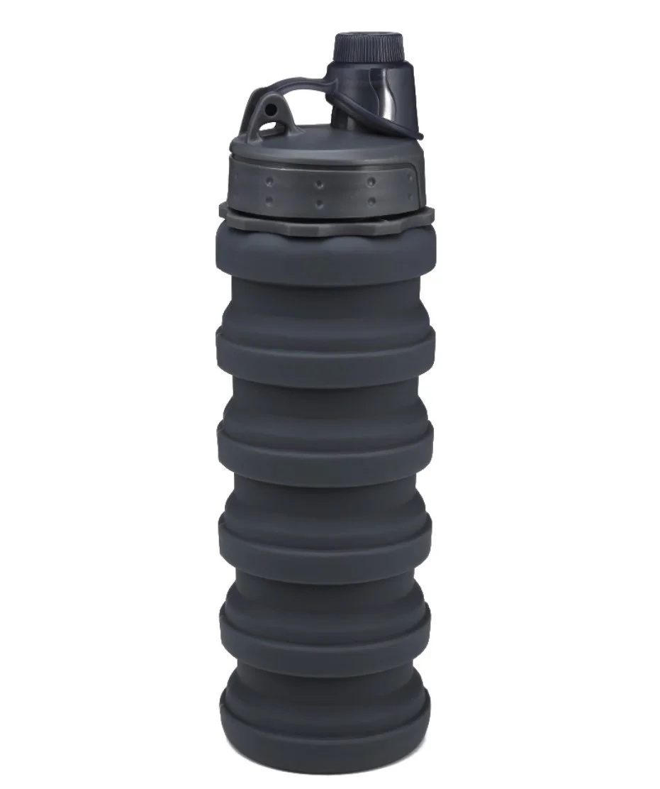 Складная силиконовая бутылка для воды и напитков с карабином Water Bottle Черная (7452994123)