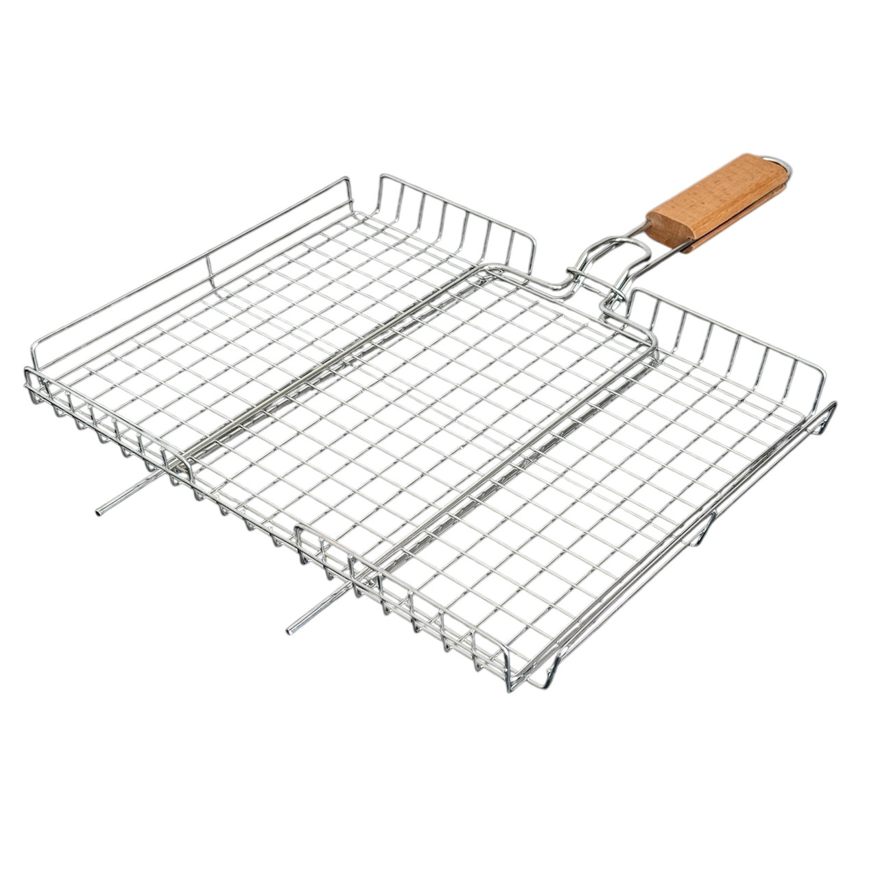 Решітка гриль для барбекю Gorillas BBQ XL 37x30 см, хромована сталь, дерев'яна ручка