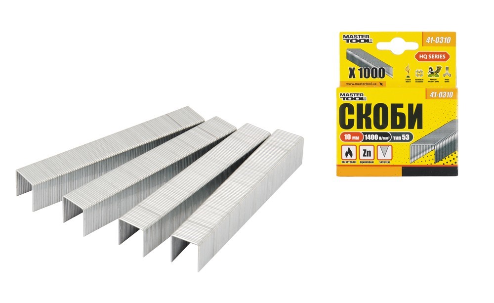 Скобы каленые 10 мм 1000 шт MASTERTOOL GM (41-0310)