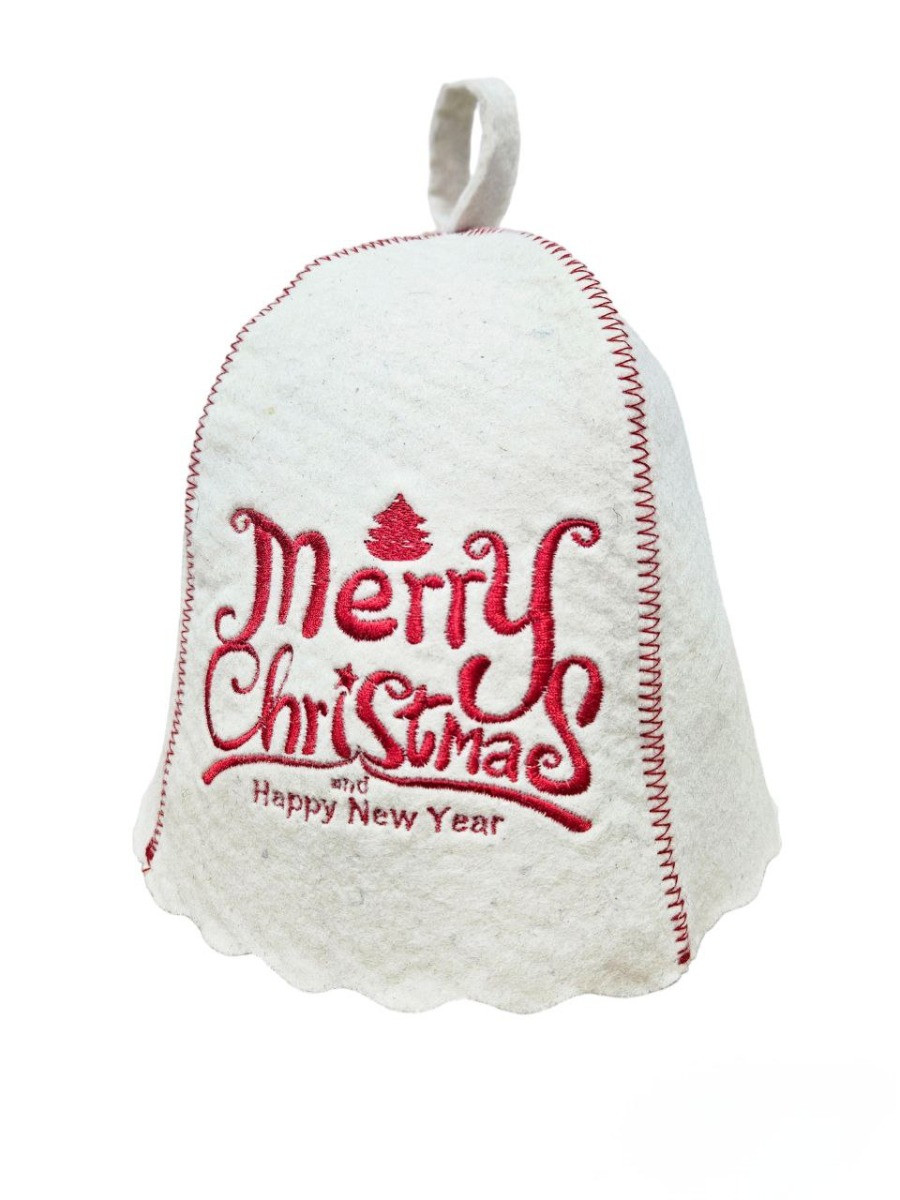 Банная шапка Luxyart One Size Merry Christmas натуральный войлок Белый (LA-869)