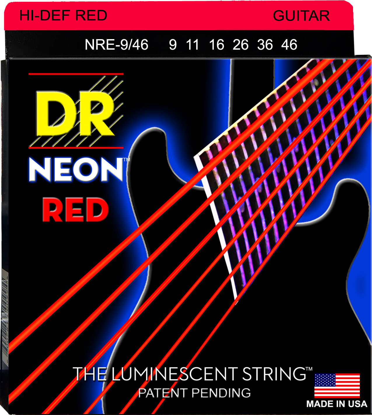 Струны для электрогитары DR NRE-9/46 Hi-Def Neon Red K3 Coated Light Heavy Electric Guitar Strings 9/46