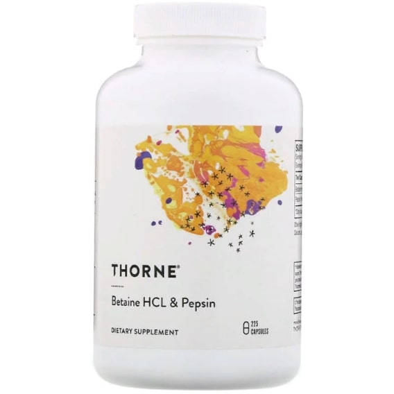 Бетаина гидрохлорид Thorne Research Betaine HCL & Pepsin 225 Caps THR-41502