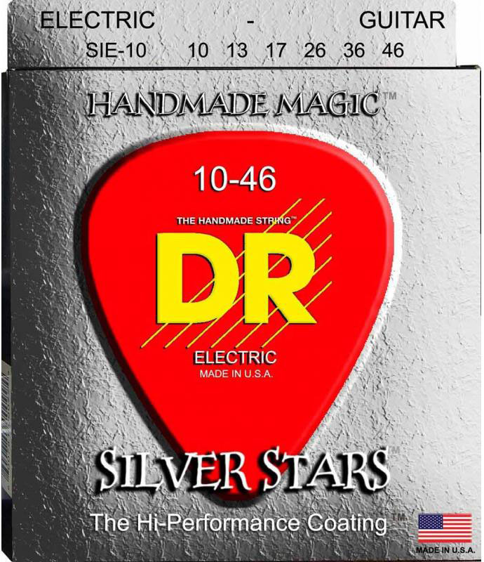 Струни для електрогітари 6 шт DR SIE-10 Silver Stars Medium Coated Electric Guitar Strings 10/46
