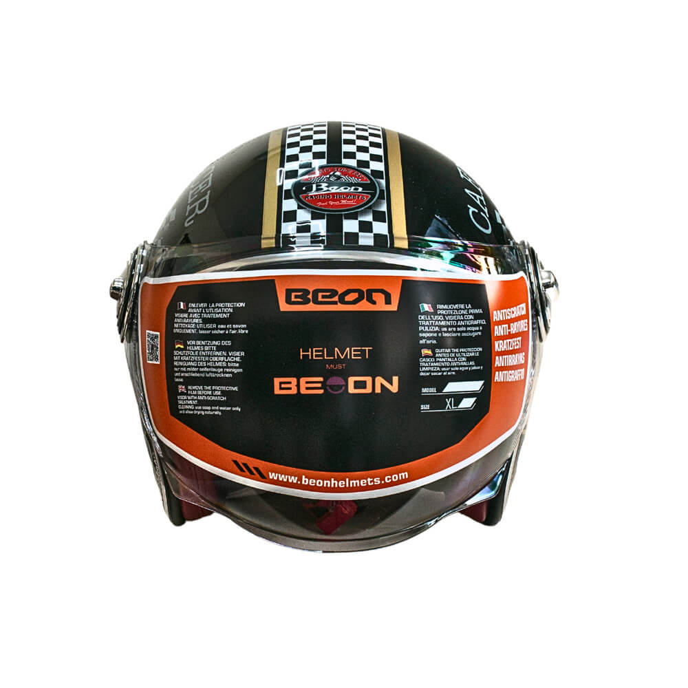 Мотошлем открытый Beon B-108A ABS Moto XL Shiny Black-Gold (298670)