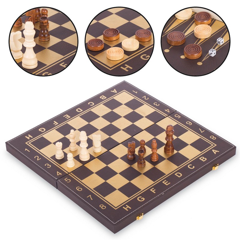 Шахматы, шашки, нарды 3в1 кожзам L3508 (MR08697)