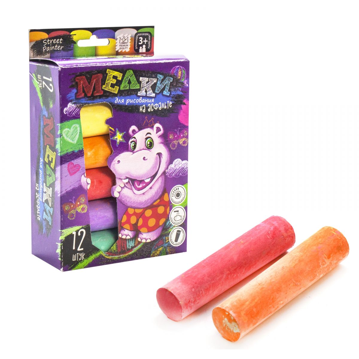Мелки для рисования на асфальте большие Dankotoys 12 штук (MEL-01-06)