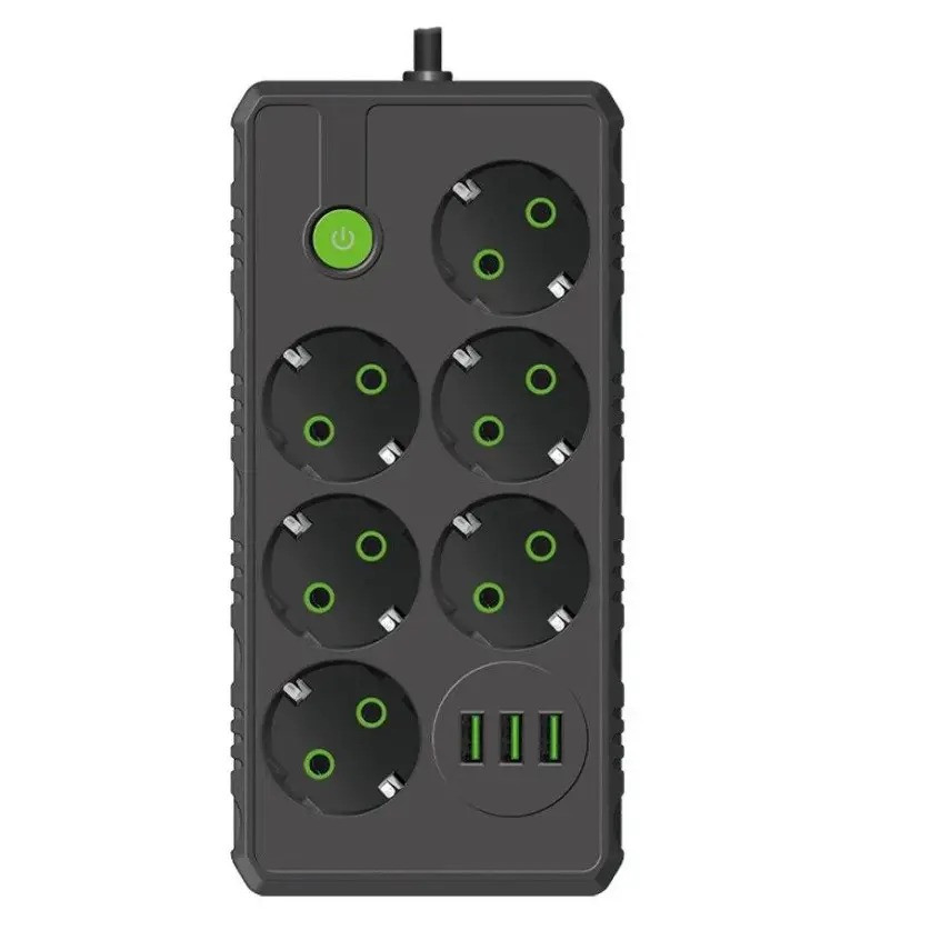 Удлинитель No Brand F17 USB 4 м 6 розеток черный