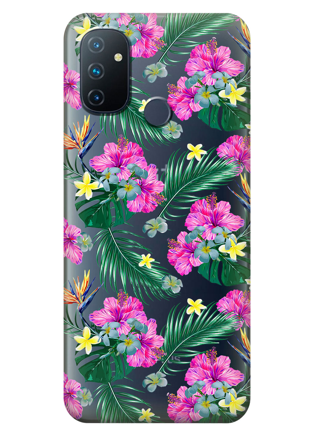 Прозорий силіконовий чохол iSwag для OnePlus Nord N100 - Тропічні квіти (KS14604)