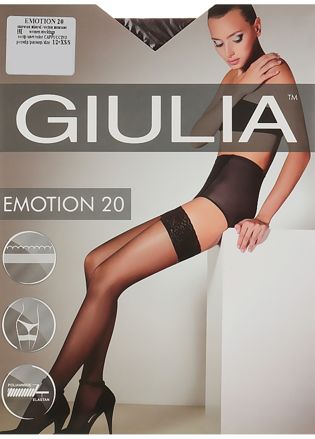 Чулки Giulia с кружевом на силиконовой основе Emotion 20 den Nero Черный р. 3/4