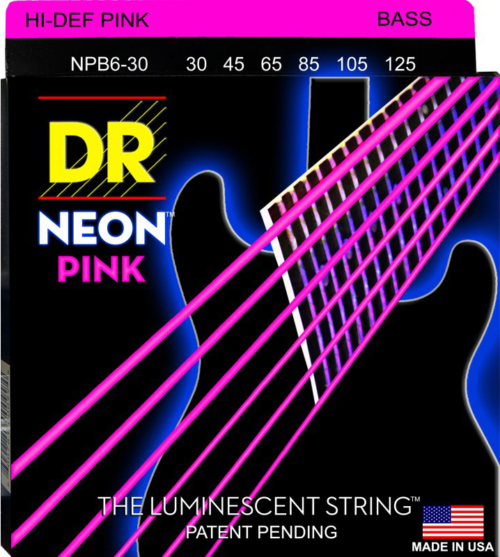 Струни для бас-гітари DR NPB6-30 Hi-Def Neon Pink K3 Coated Medium Bass 6 Strings 30/125