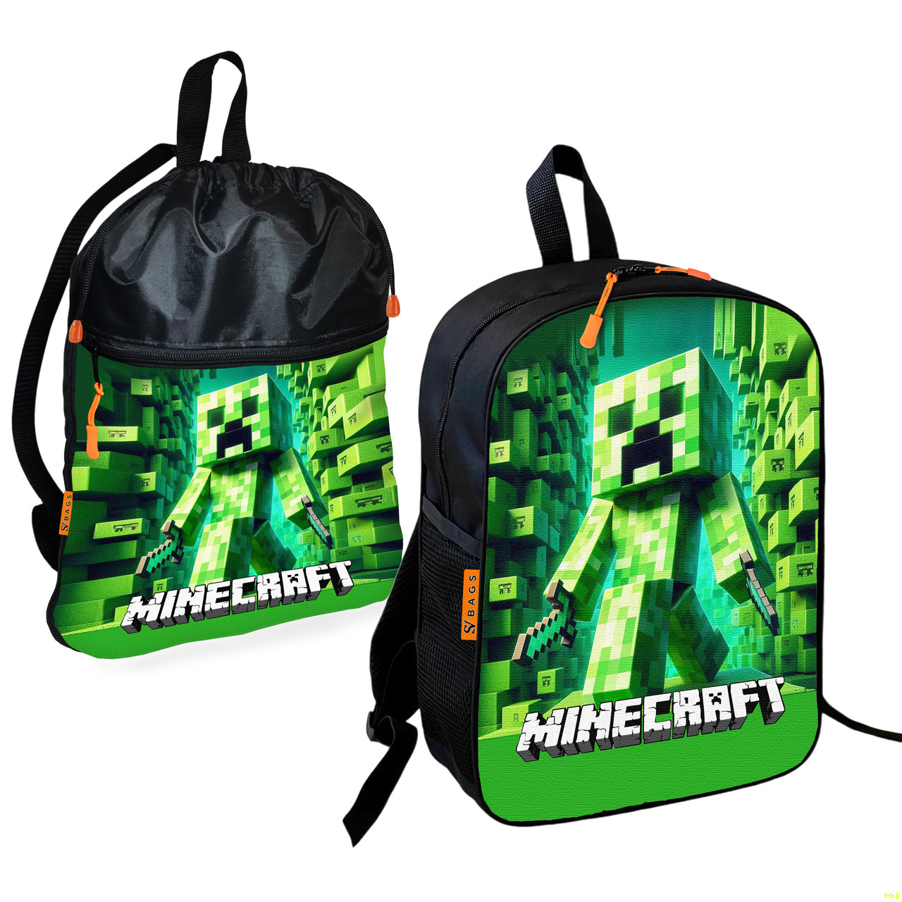 Дитячий шкільний рюкзак із сумкою для взуття Minecraft, набір 2 шт