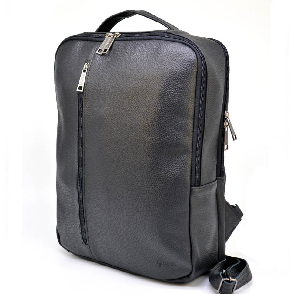 Шкіряний чоловічий рюкзак TARWA FA-7287-3md на два відділи чорний