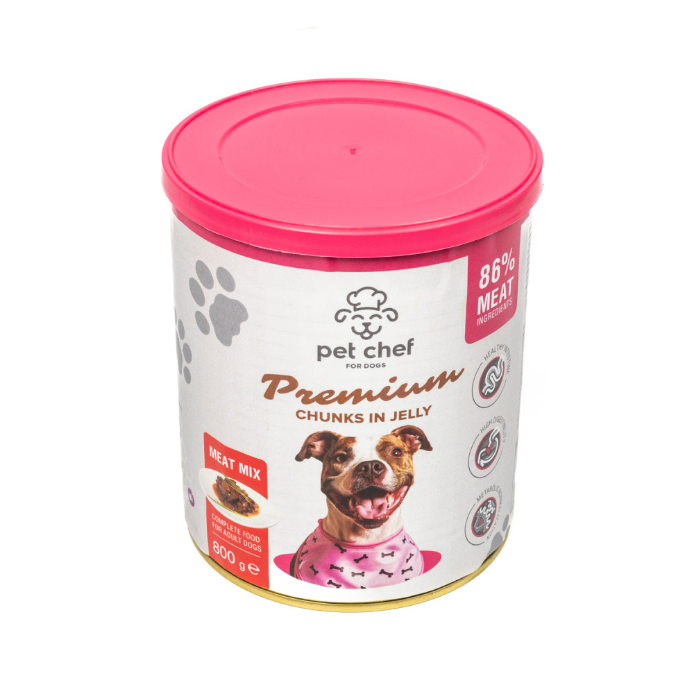 Влажный корм  Pet Chef для собак мясной микс кусочки в желе  800 г (93649) (15927)