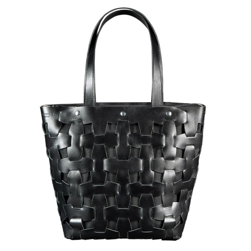 Шкіряна плетена сумка жіноча BlankNote Пазл L Чорна (BN-BAG-33-ygol)