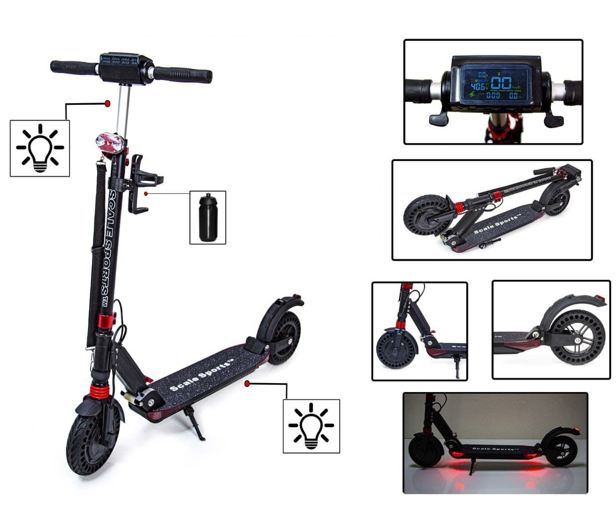 Электросамокат дисплей подсветка + фонарик Scale Sports SS-03 Vulkan Black 1008520694